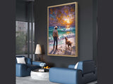 Cowboy & Dog Digital Wall Art Print – Western Sunset Seascape for Rustic Beach Decor