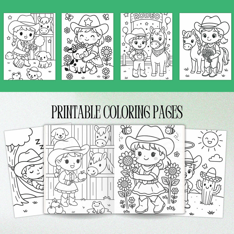 Kawaii Cowgirl & Cowboy Coloring Pages – 20 Cute Western Farm Life Printables