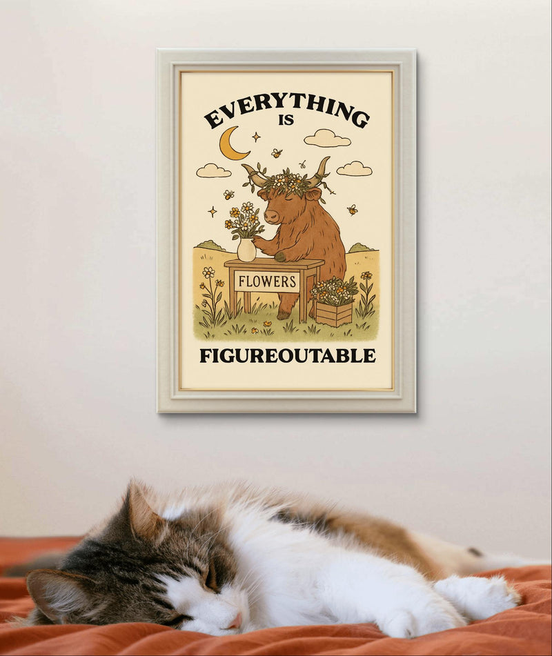 Highland Cow Inspirational Wall Art – “Everything Is Figureoutable” Motivational Poster Printable