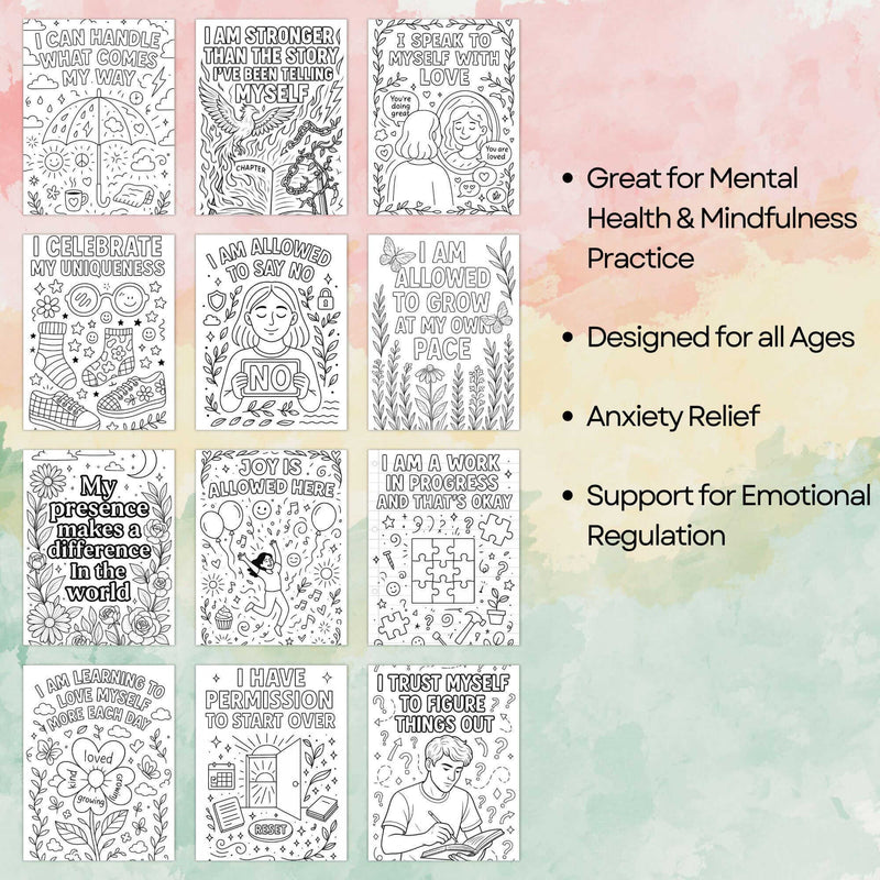 100 Self-Love & Affirmation Coloring Pages – Instant Download for Anxiety Relief