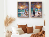 Cowboy & Dog Digital Wall Art Print – Western Sunset Seascape for Rustic Beach Decor