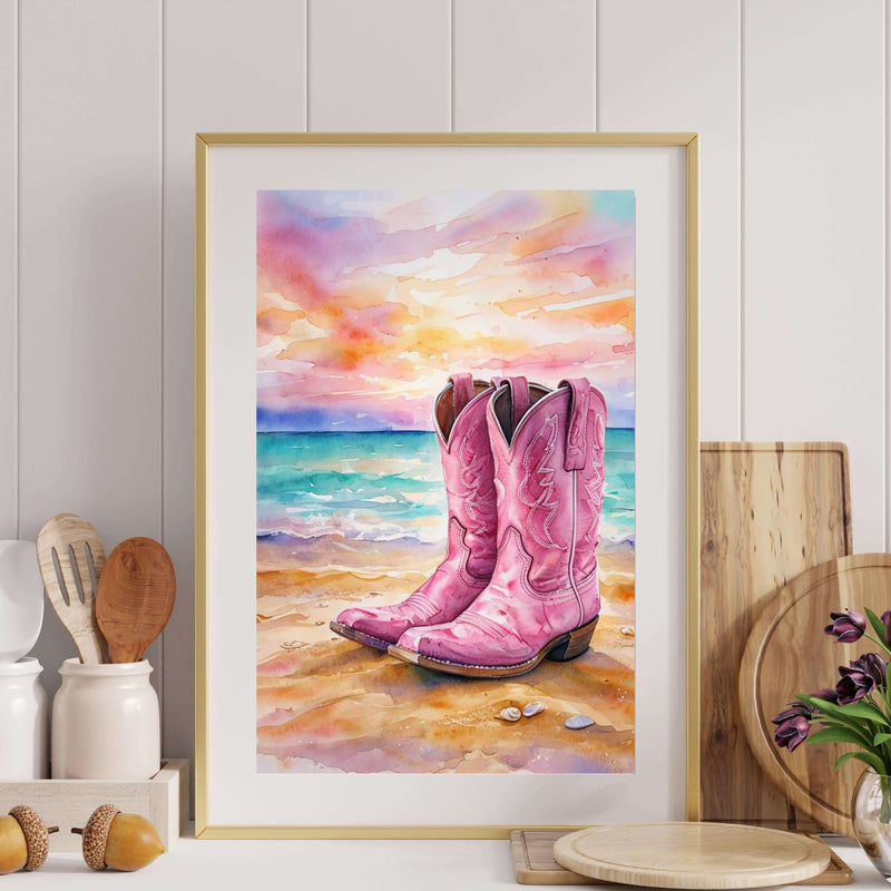Coastal Cowgirl Boots Digital  Wall Art – Western Beach Printable