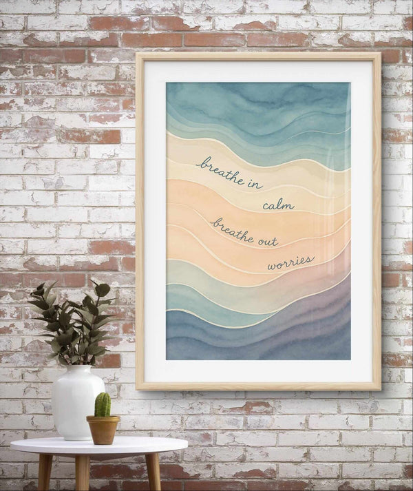 Inspirational Wall Art Breathing Poster – Watercolor Wellness for Counseling or Home Decor