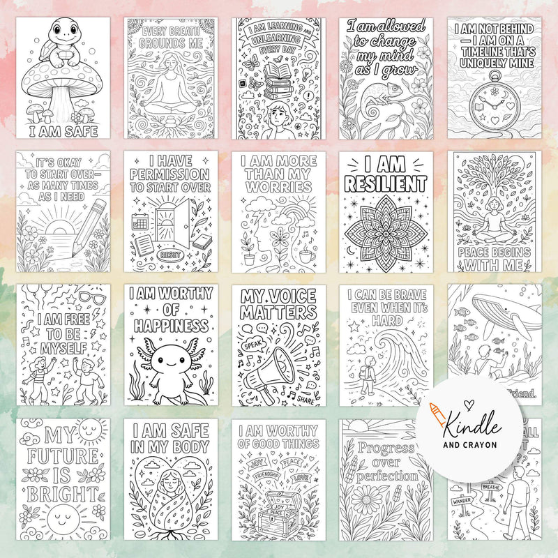 100 Self-Love & Affirmation Coloring Pages – Instant Download for Anxiety Relief