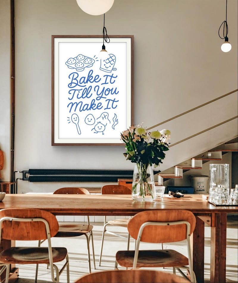 Baking Inspirational Wall Art – “Bake It Till You Make It” Funny Kitchen Quote for Instant Download