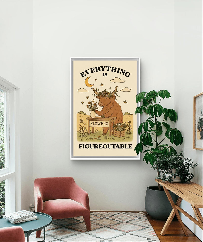 Highland Cow Inspirational Wall Art – “Everything Is Figureoutable” Motivational Poster Printable