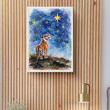 Starry Night Tiger Digital Wall Art – Watercolor Printable for Preppy & Kitsch Decor