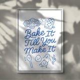 Baking Inspirational Wall Art – “Bake It Till You Make It” Funny Kitchen Quote for Instant Download