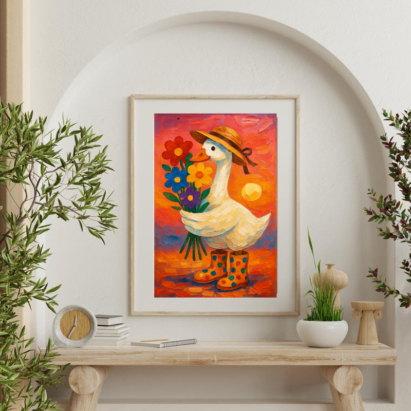 Whimsical Goose Digital  Wall Art – Colorful Farm Animal Printable for Nursery or Kids Room