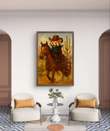 Cowboy Red Panda Digital Art Print,  Western Animal Wall Decor, Cute Rustic Country Style