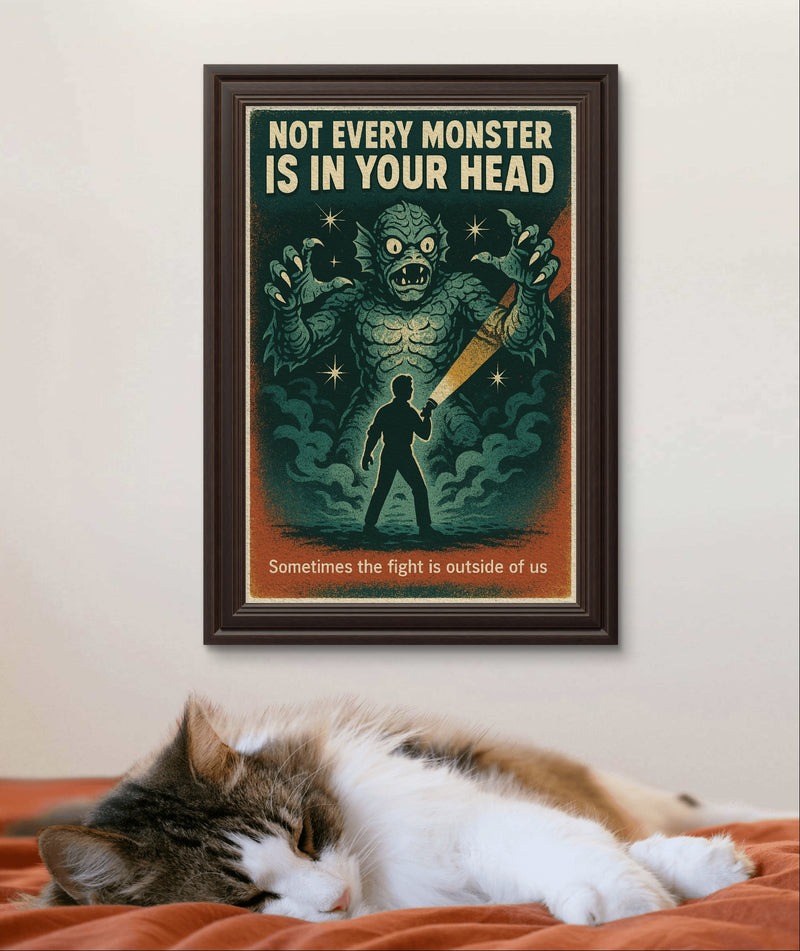 Not Every Monster Is in Your Head Retro Wall Art Print – Mental Health Poster, Vintage Horror Style Printable