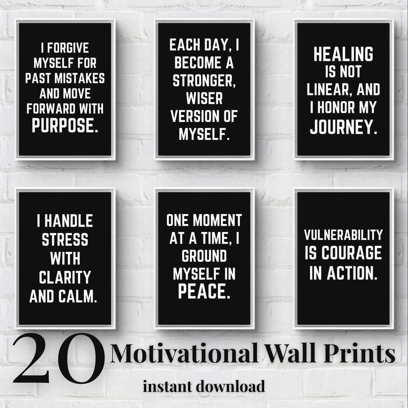 Men’s Inspirational Wall Art – 20 Digital Prints with Inspirational Quotes for Office or Home