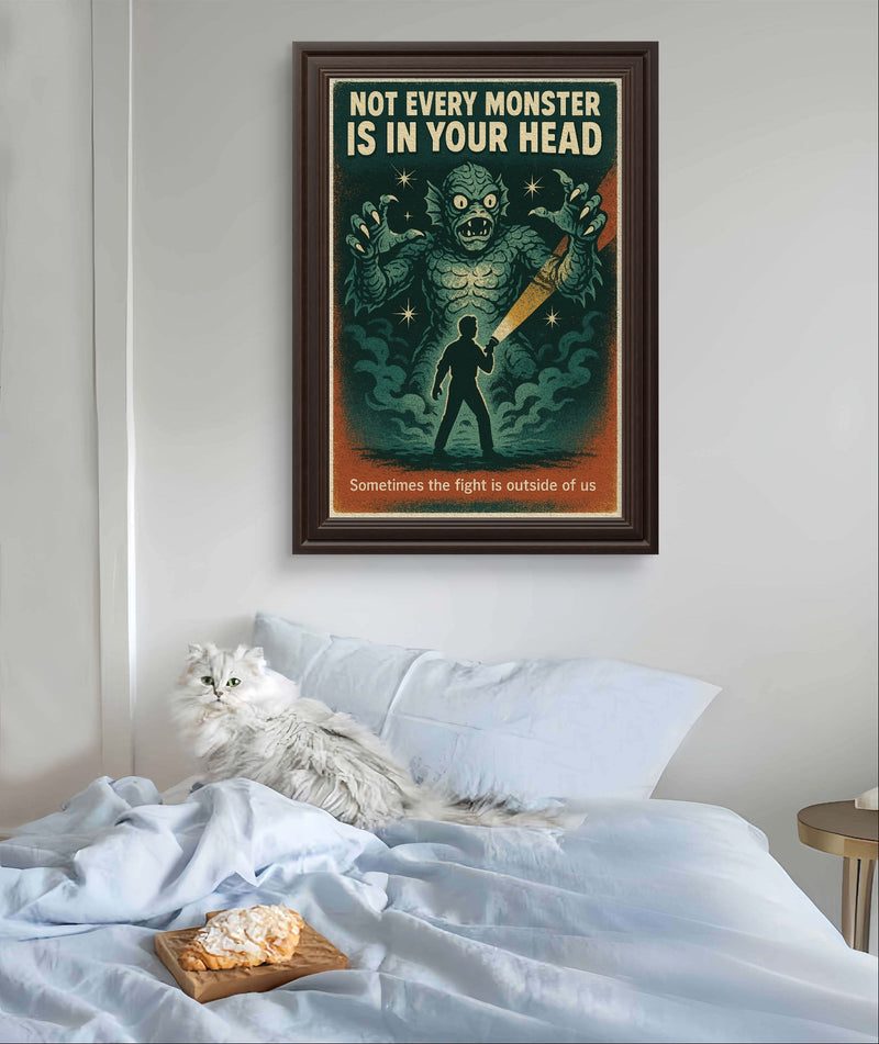 Not Every Monster Is in Your Head Retro Wall Art Print – Mental Health Poster, Vintage Horror Style Printable