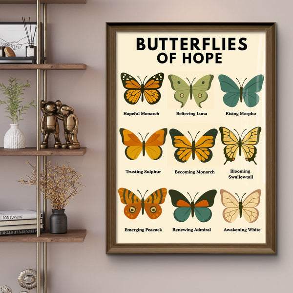 Butterfly Wall Art Digital Download, Mental Health Poster Printable, Butterflies of Hope