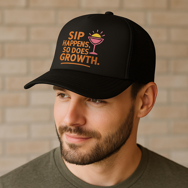 Embroidered Foam Trucker Hat for Summer - Sip Happens, So Does Growth