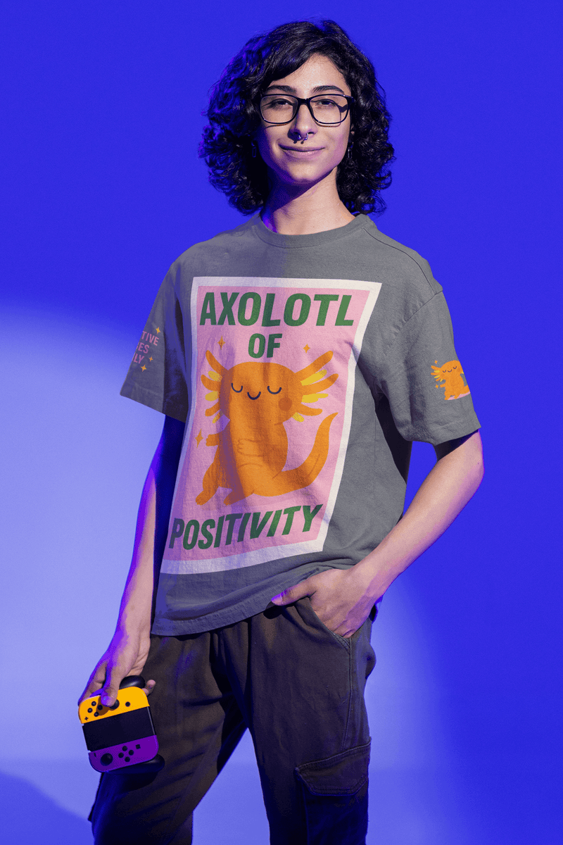 Cheerful Axolotl Tee, Unisex Cotton T-Shirt, Positive Vibes Shirt, Cute Animal Graphic Tee, Gift for Animal Lovers, Fun Casual Wear