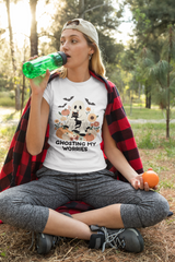 Unisex Heavy Cotton Tee - Ghosting My Worries Halloween Shirt, Spooky T-shirt