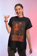 Horror Theme Unisex Tee - I Walk With Monsters, Scary Movie T-Shirt