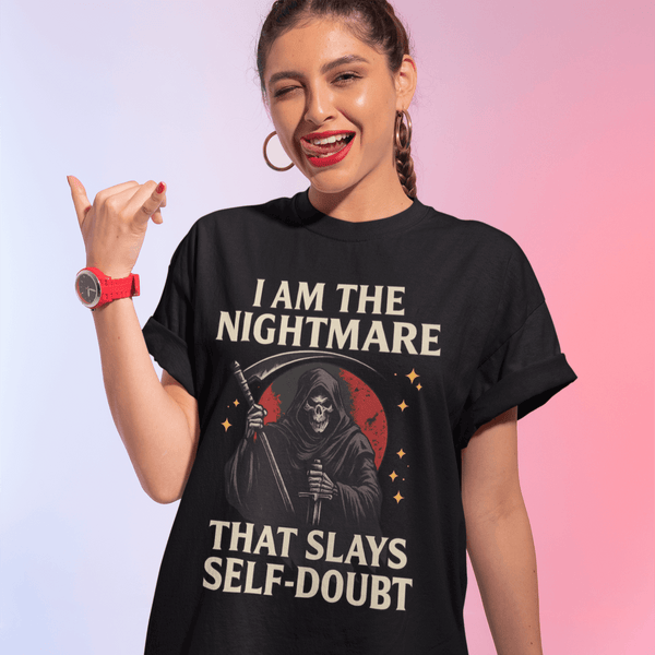 Unisex Heavy Cotton Tee - "I Am the Nightmare That Slays Self Doubt"